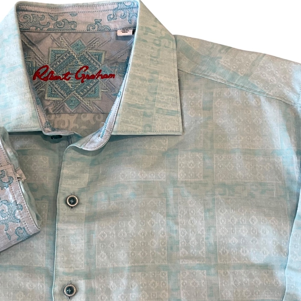 Robert Graham Shirt Mens XL Blue Linen Blend Classic Fit Flip Cuff - Picture 4 of 13
